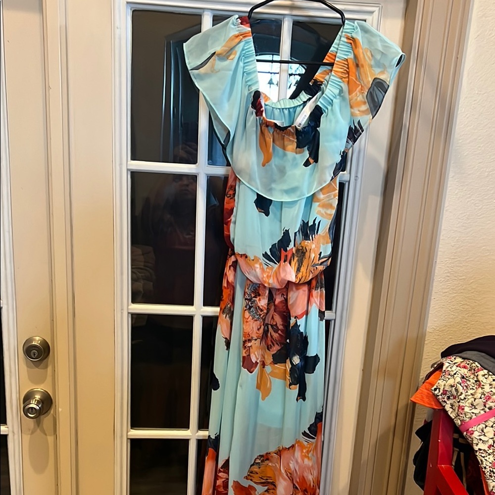 Bisou Bisou Blue Maxi Sundress with Cowl Neck